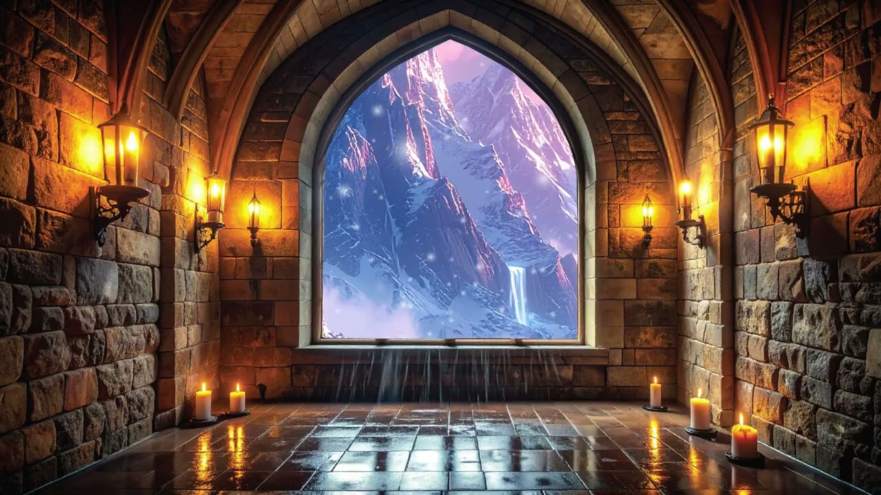 Blizzard Outside a Medieval Window 🌨️ | Relaxing Cozy Fantasy Ambience