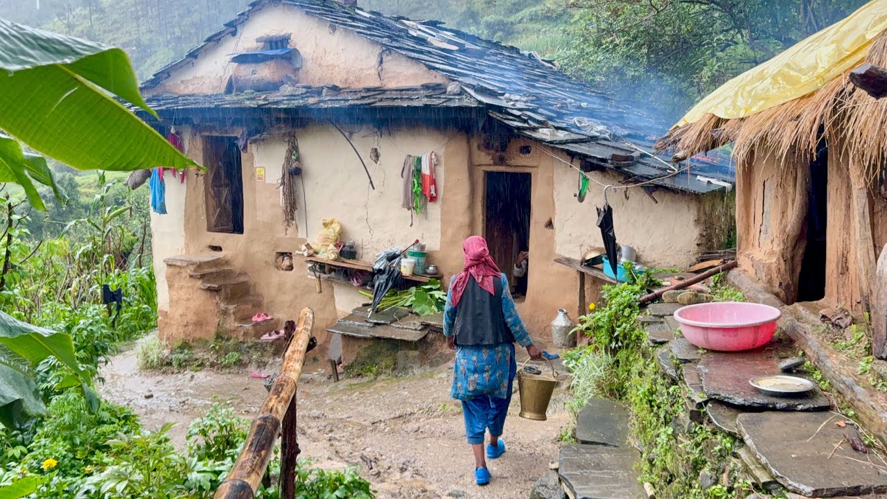 Real Nepali Mountain Village Life During the Rain | A Peaceful Rural Lifestyle