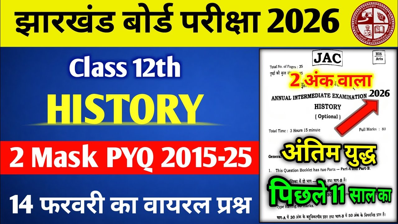14 February 2026 | JAC Board Class 12 History | 2 Marks Subjective PYQ (2015–2025)