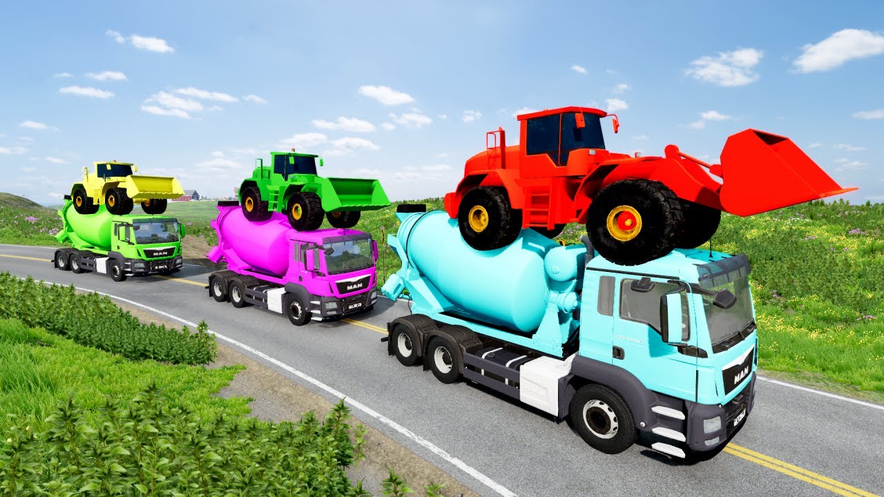 xe trộn bê tông, xe cứu hoả, xe bồn, xe ben, xe oto, xe container lao xuống vực, xe tải chớ máy xúc