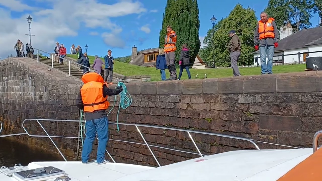 Locking at the five locks at Fort Augustus on the Caledonian Canal.