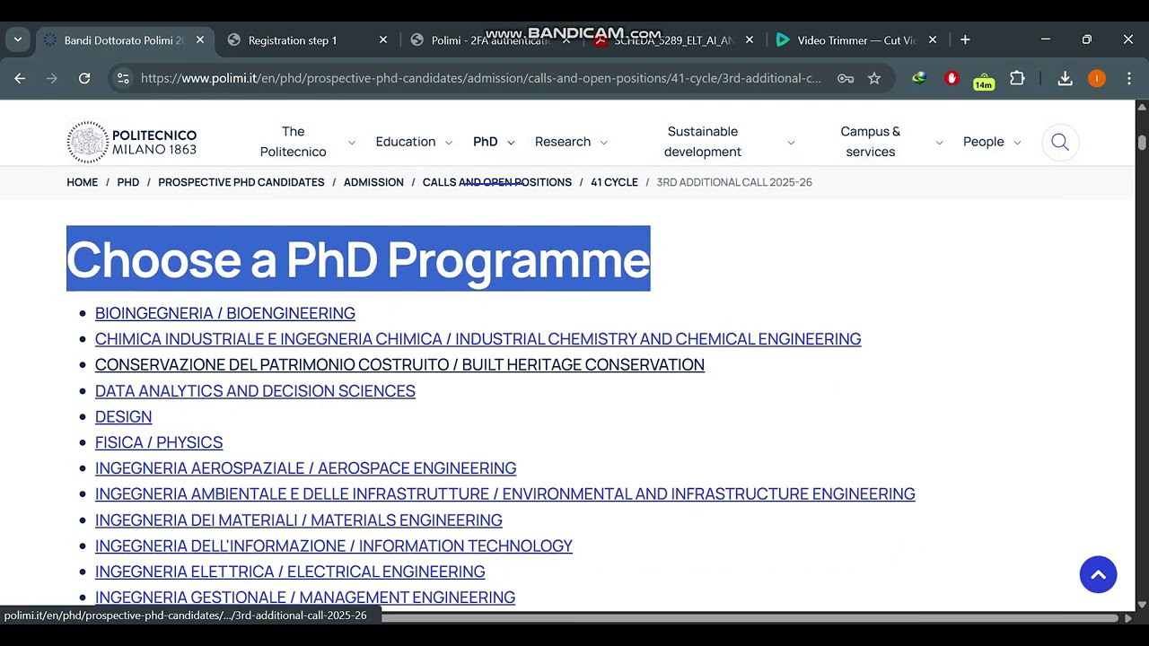 Politecnico di Milano PhD (41st Cycle) | 18 Engineering  Programmes