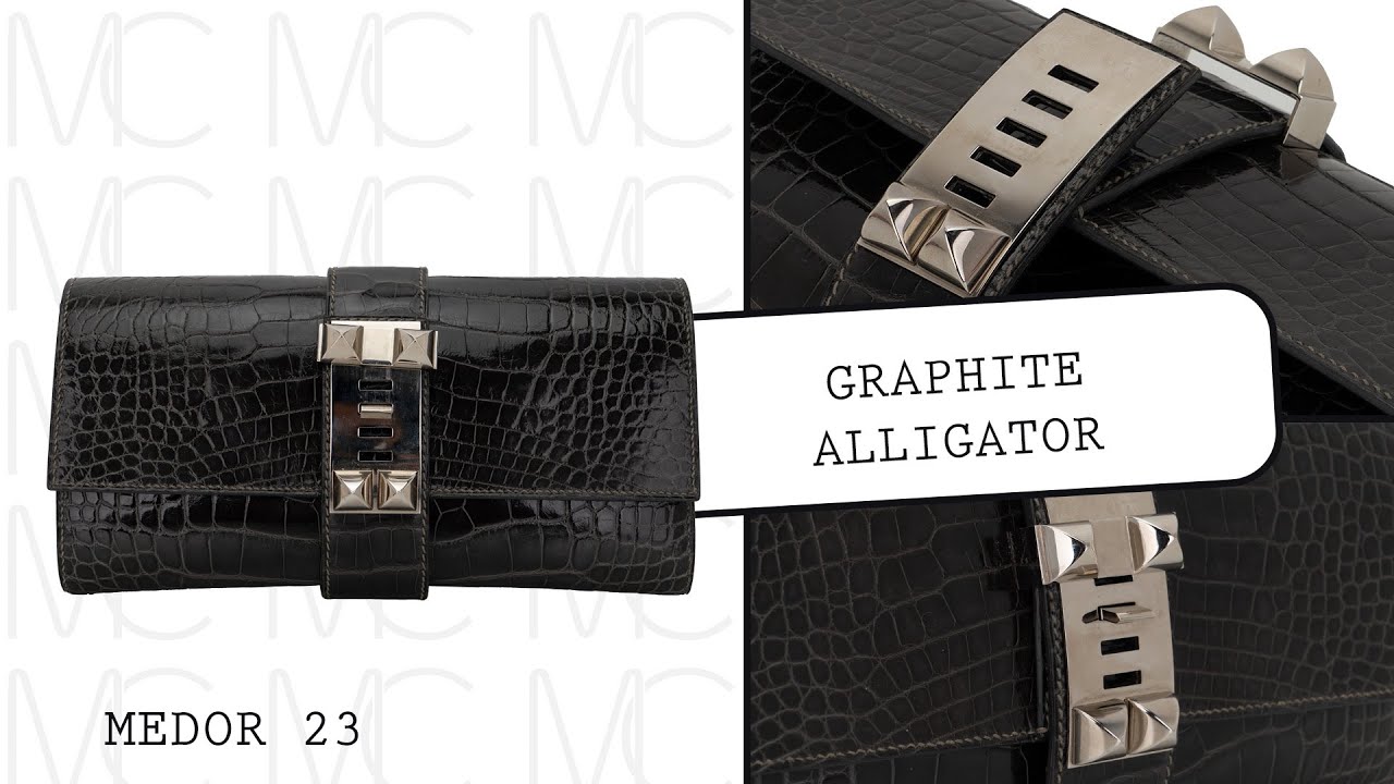 Herm&egrave;s Medor 23 Clutch: A Graphite Alligator Masterpiece &bull; MIGHTYCHIC &bull;