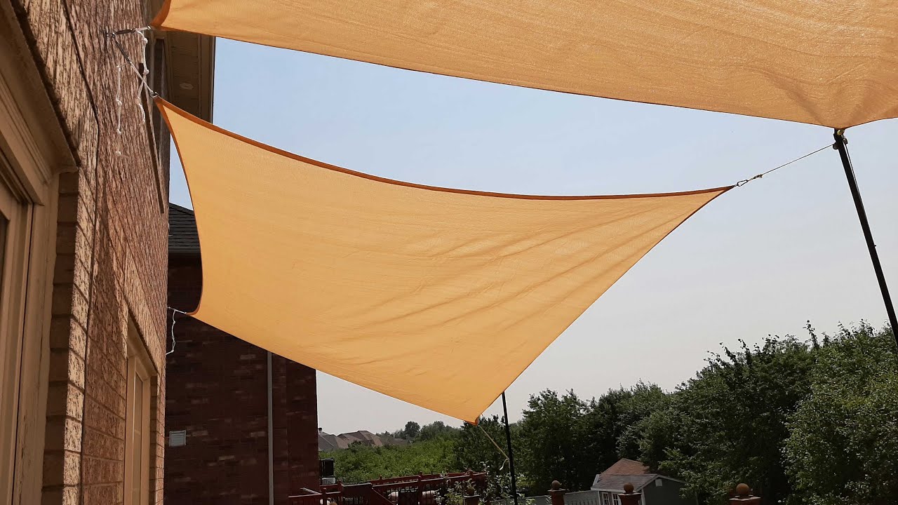 Worry less about falling off a ladder ! Install PULLEYS for two shade sails to hoist the shade sails