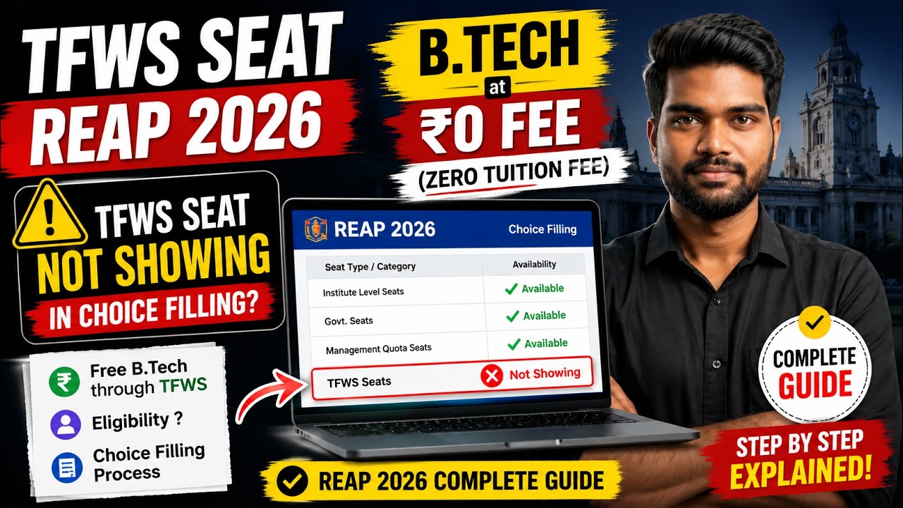 REAP 2026 TFWS Seats: B.Tech at ₹0 Fee! | Eligibility, Benefits & Choice Filling #reap2026
