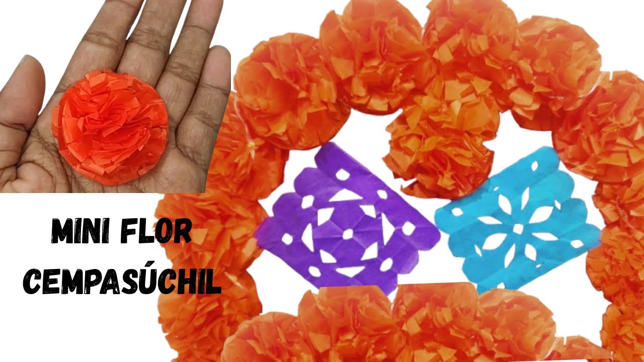 MINI FLOR  DE  CEMPASÚCHIL CON PAPEL CHINA PARA ALTAR DE DIA DE MUERTOS