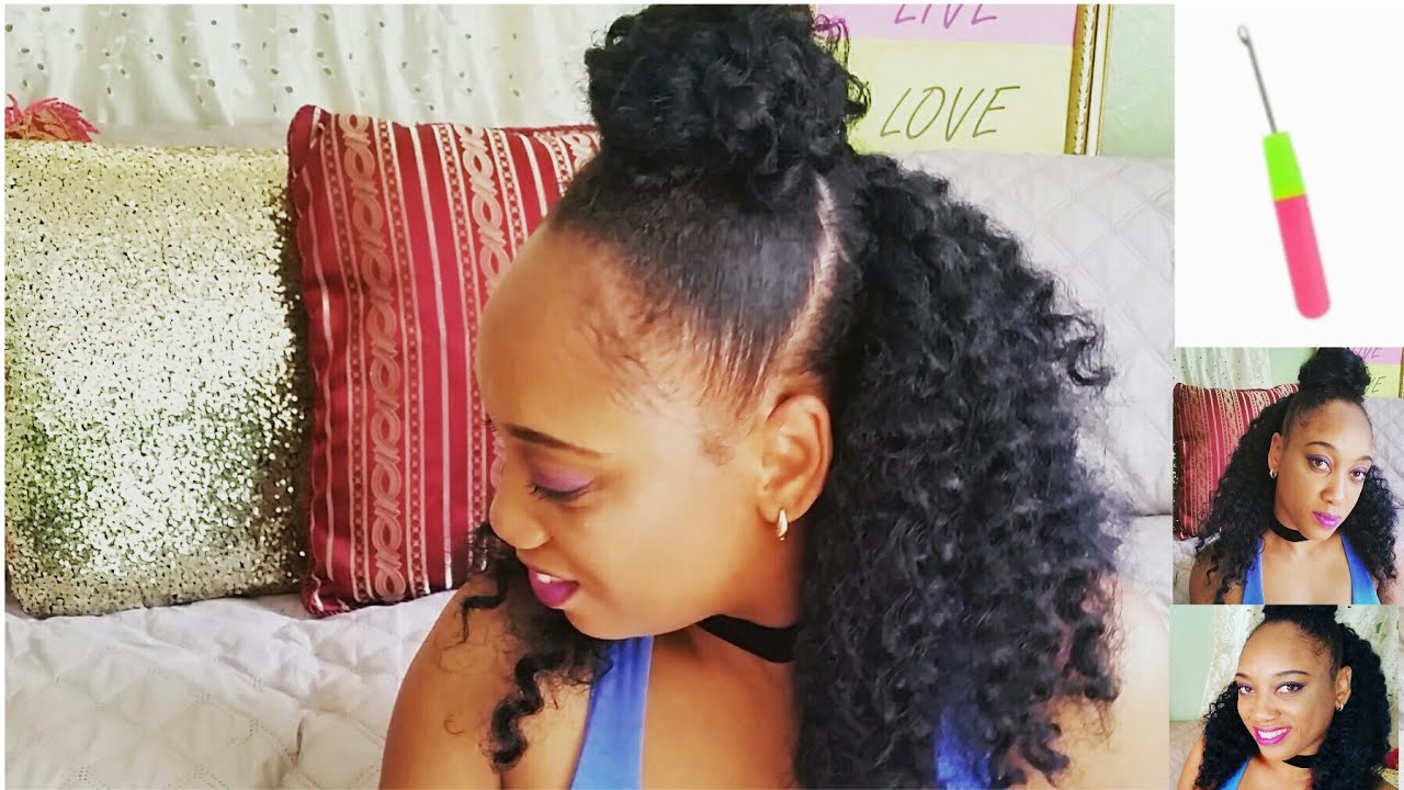 HOW TO: BRAIDLESS CROCHET ll HALF UP HALF DOWN NATURAL HAIR PROTECTIVE HAIRSTYLE