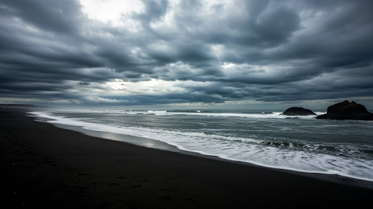 Peaceful Beach Night Ambience | Soothing Waves for Stress Relief and Calm Mind with Rolling Waves