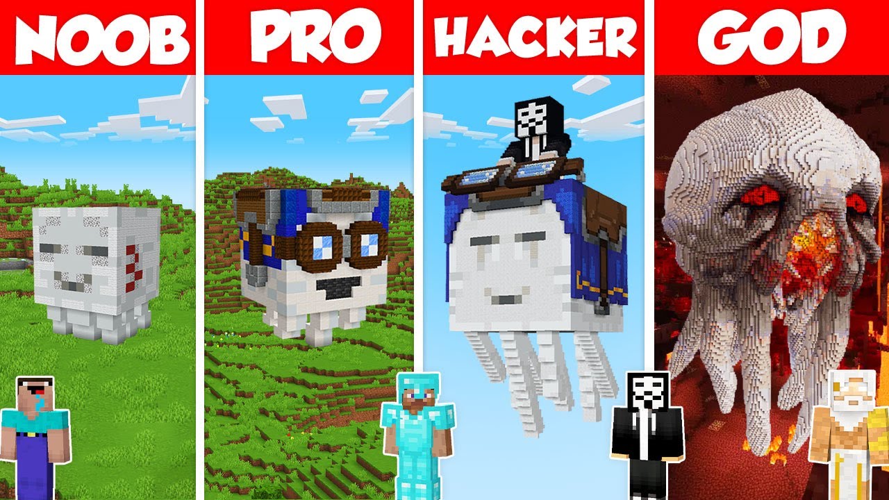 Ghast Statue Build Battle Challenge - Noob vs Pro vs Hacker vs God - Minecraft Animation