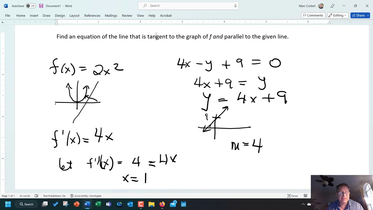 equation of the line that is tangent to the graph of f and parallel to the given line