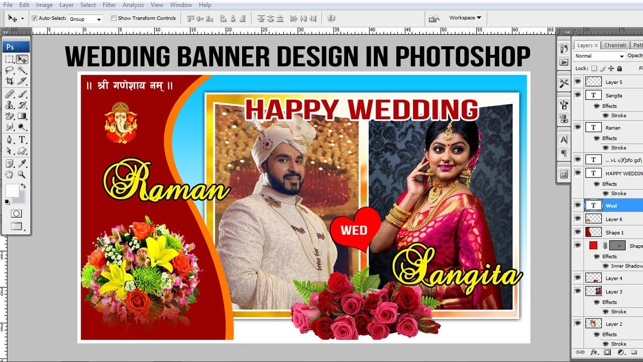 Wedding flex banner/poster design in Photoshop || Photohsop tutorial