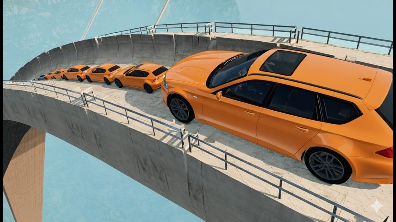 🤯Orenge cars vs Impossible Mega Ramp and Lava pit 😱💥#beamngdrive #automobile