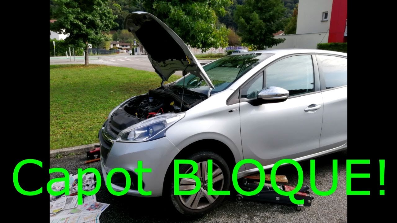 Comment ouvrir capot moteur bloqué Peugeot 208, how to open peugeot 208 engine bonnet