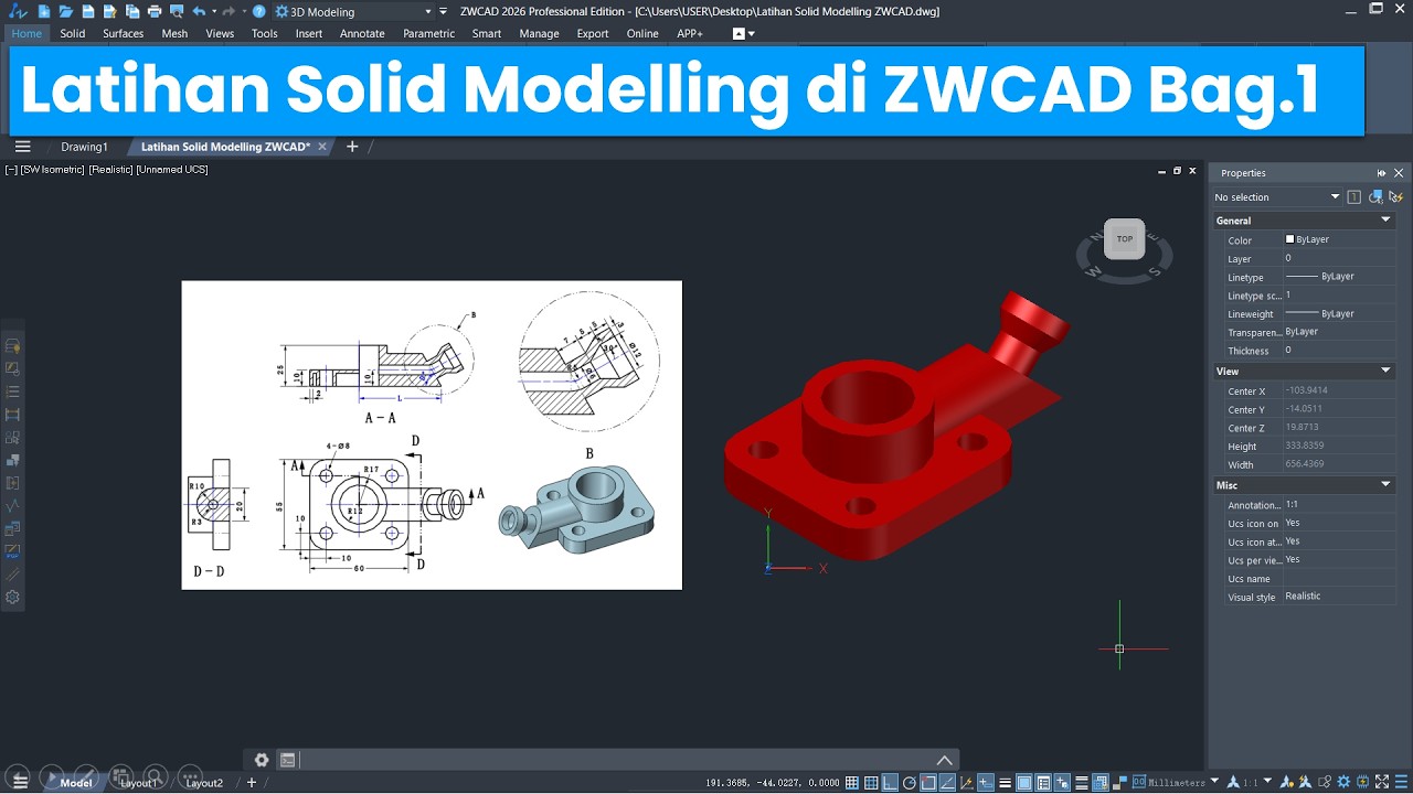 ZWCAD - Solid Modelling 10 - Latihan Solid Modelling di ZWCAD Bag.1