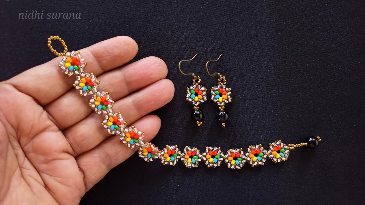 ⚜️Caged Rainbow, Seed bead bracelet & earrings/Easy Jewelry making/Pulsera Tutorial diy