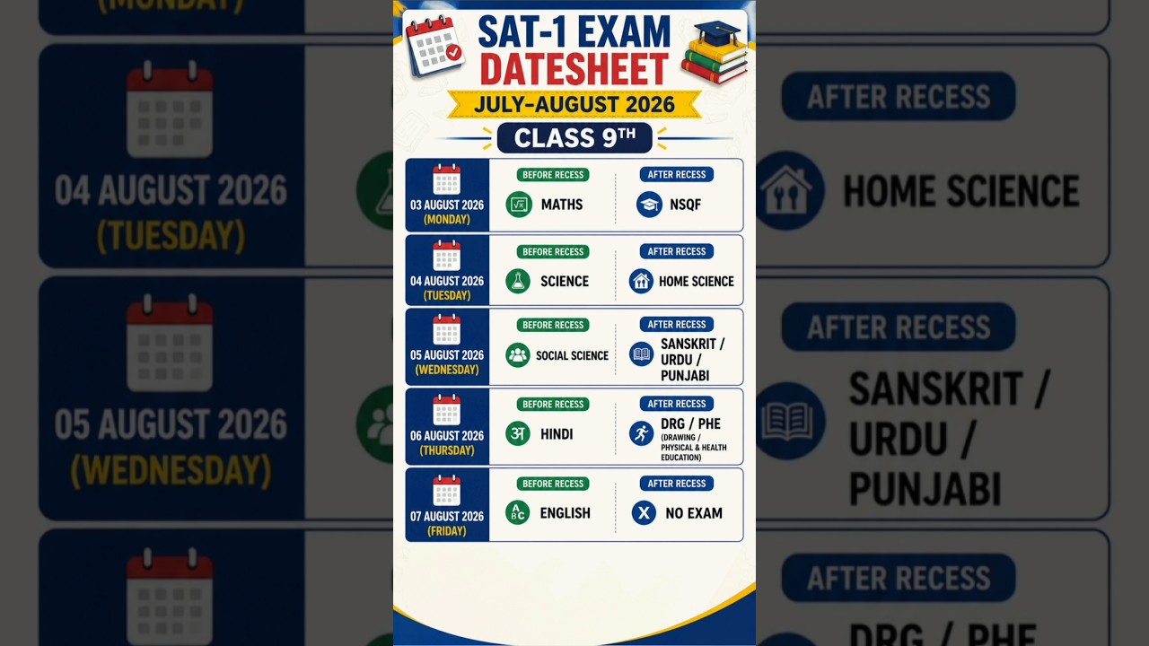 📢 Haryana Government Schools SAT-1 Revised Datesheet 2026 is here! #shorts