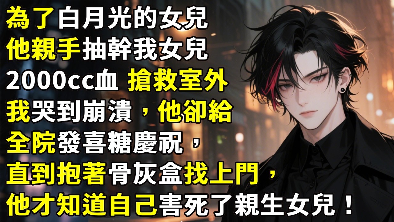 【為了白月光的女兒，他親手抽幹我女兒2000cc血】搶救室外我哭到崩潰，他卻給全院發喜糖慶祝，直到抱著骨灰盒找上門，他才知道自己害死了親生女兒。#心月言情 #故事頻道 #故事分享 #小說 #情感故事