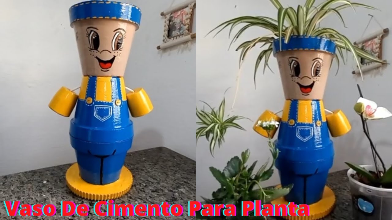 Renda Extra! Boneco Articulado Para Planta Feito Com 3 Vasos De Cimento