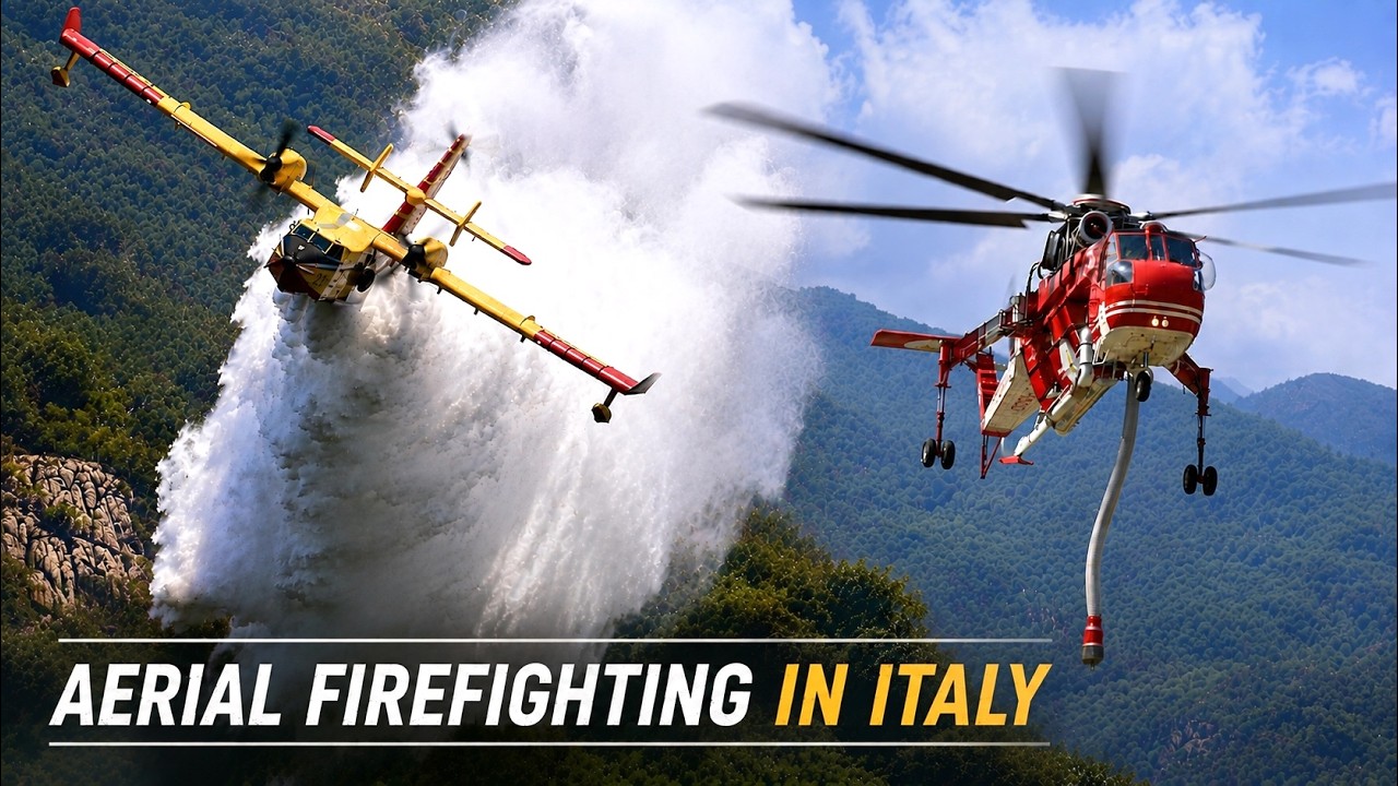 The Battle Against Italy's Wildfires Canadair & Erickson S 64F Helicopter in Action