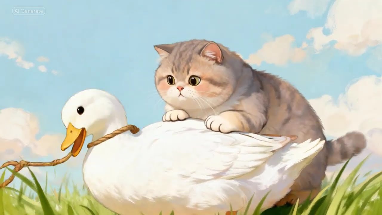 cat tries to eat duck funny animation