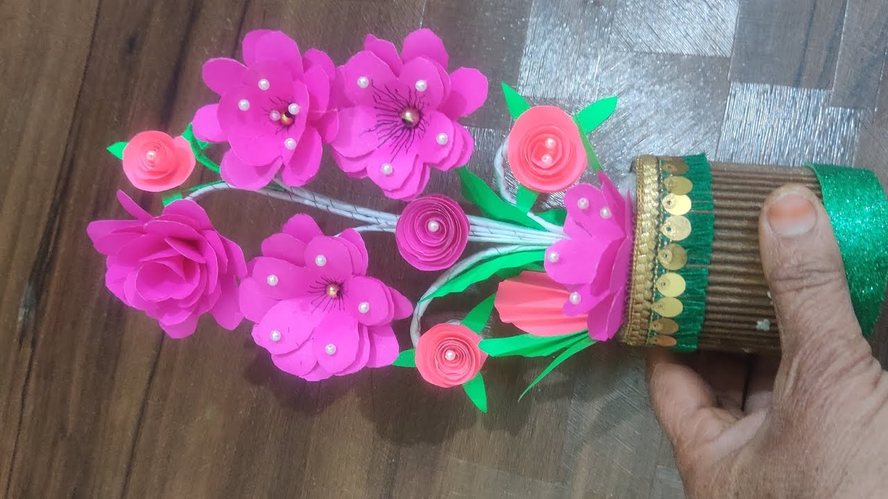 Easy and beautiful paper flower making For home decor Ideas #Trending#videos