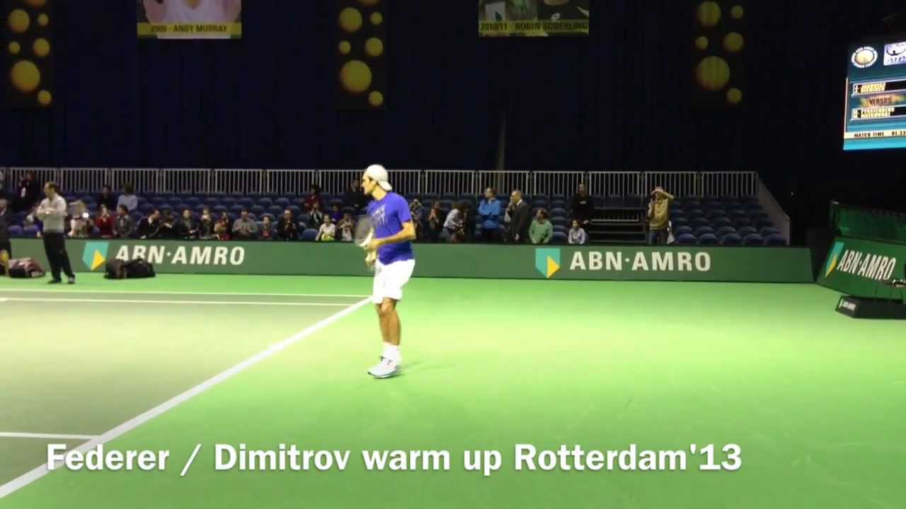 Federer & Dimitrov practice Rotterdam 2013