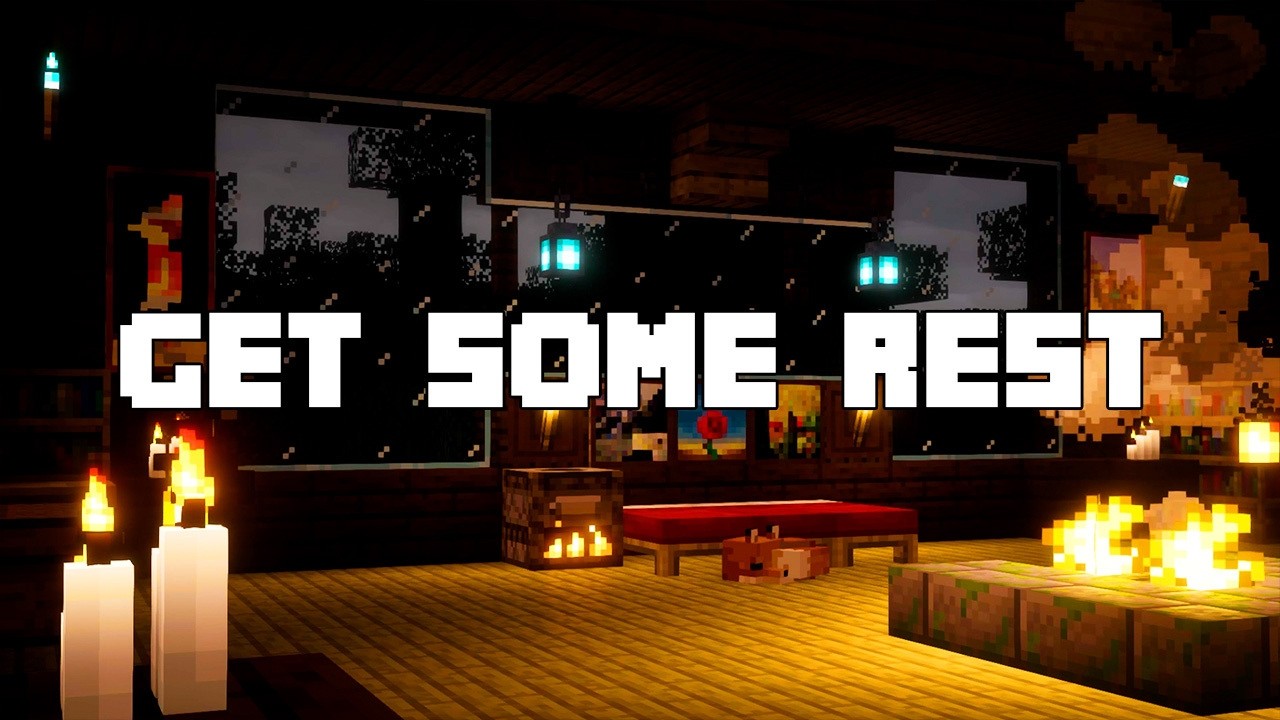 its time to sleep… (minecraft music w/rain & fire sounds)
