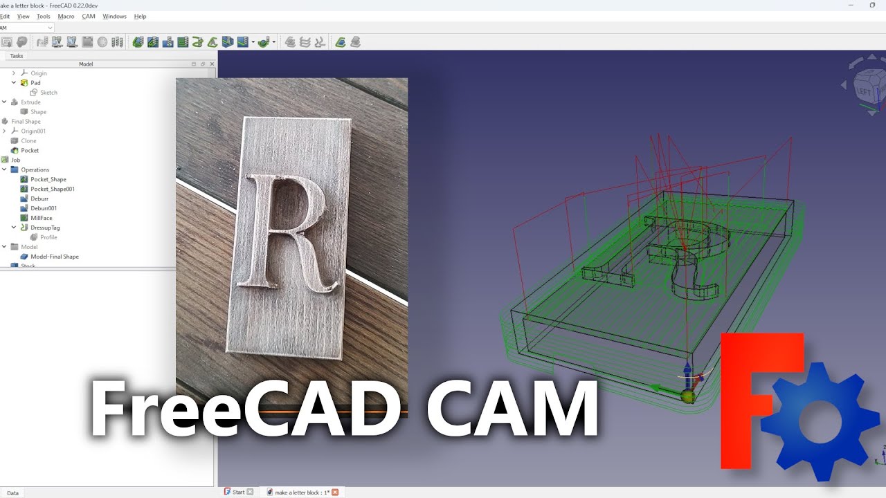 CNC CAM Workflow – Embossed Letter Project | Design to G-Code & Machining Tutorial (FreeCAD)