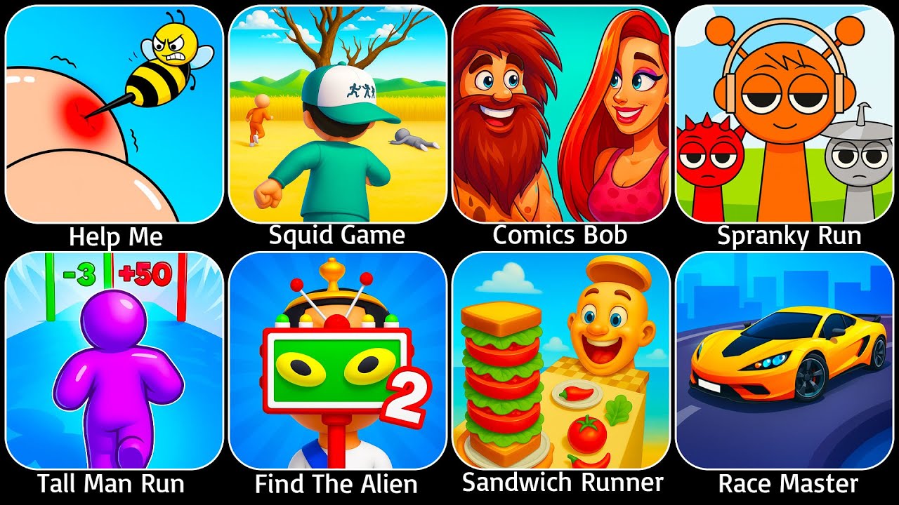 Grimace Story,Clue Hunter,Mario Kart Tour,Save The Fish,Tall Man Run,Squid Game,Sandwich Runner