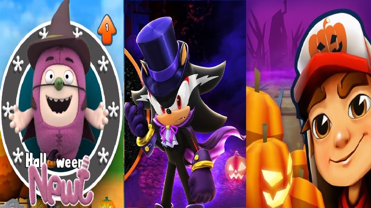 Oddbods Turbo Run Halloween Newt VS SONIC DASH  VAMPIRE SHADOW VS Subway Surfers Halloween 2020