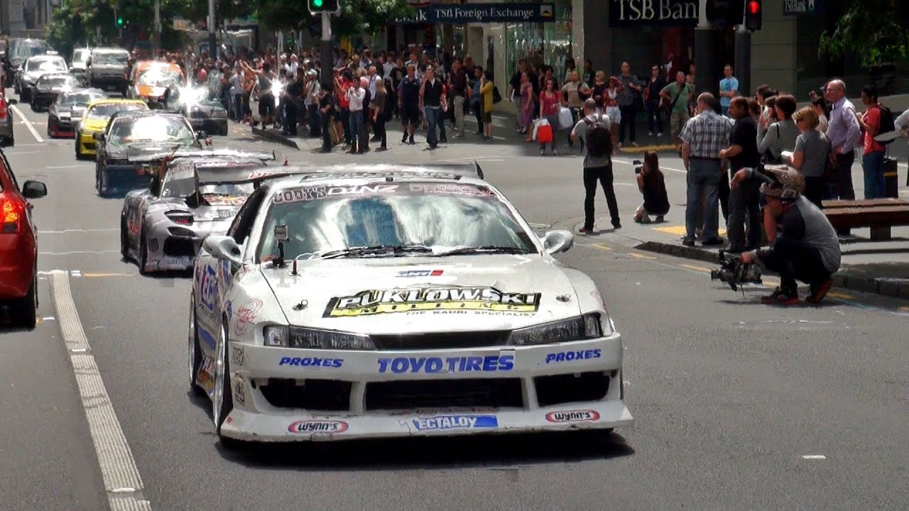 D1NZ Drift Cars Invade Queen Street, Auckland City - New Zealand 2012