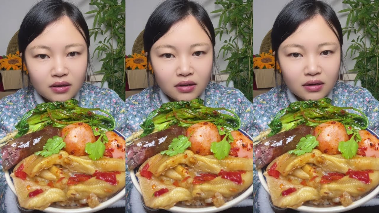 Let’s Eat with Jin Satisfying Eating Duck Feet, Sausages & Spicy Stir-Fried Food | Eating Show