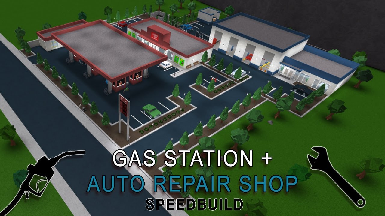 Roblox Bloxburg | Gas Station + Auto Repair Shop Speedbuild