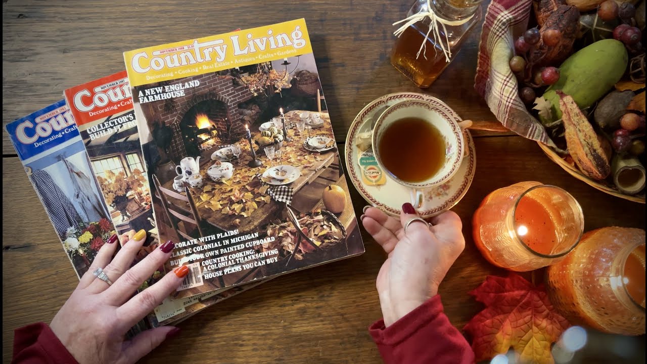 ASMR Country Living Magazines! 1980's Retro Page turning! (Whispered) Making & drinking tea.