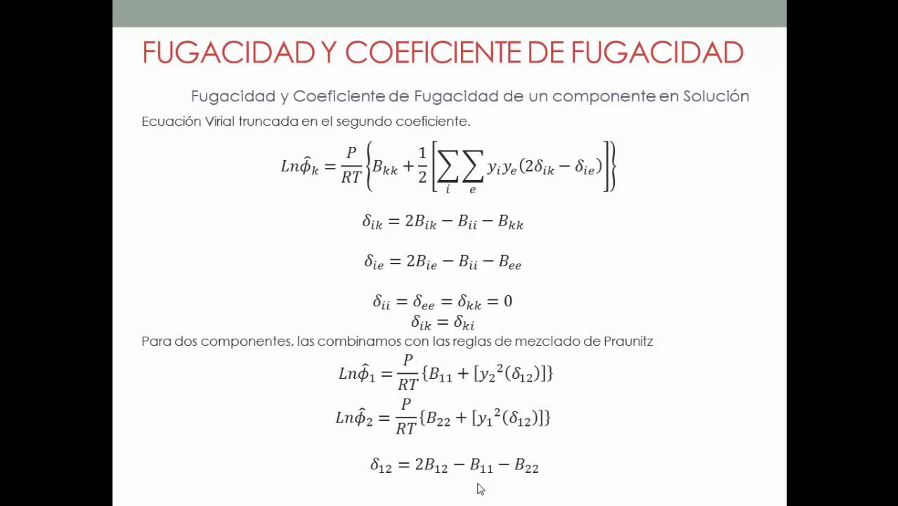 Fugacidad de un componente dentro de una mezcla