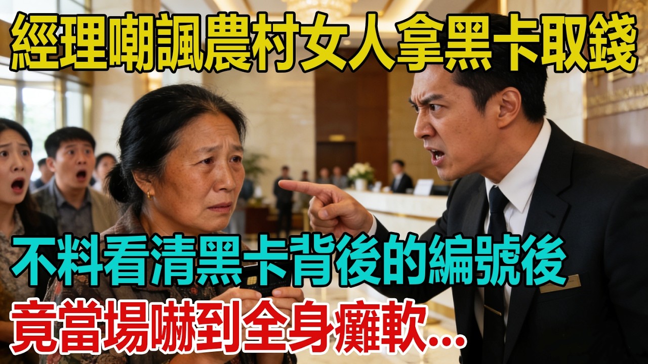 銀行經理在VIP 室嘲諷農村女人拿黑卡取錢，本想叫保安把她抓起來，不料看清黑卡背後的編號後，竟當場嚇到全身癱軟...