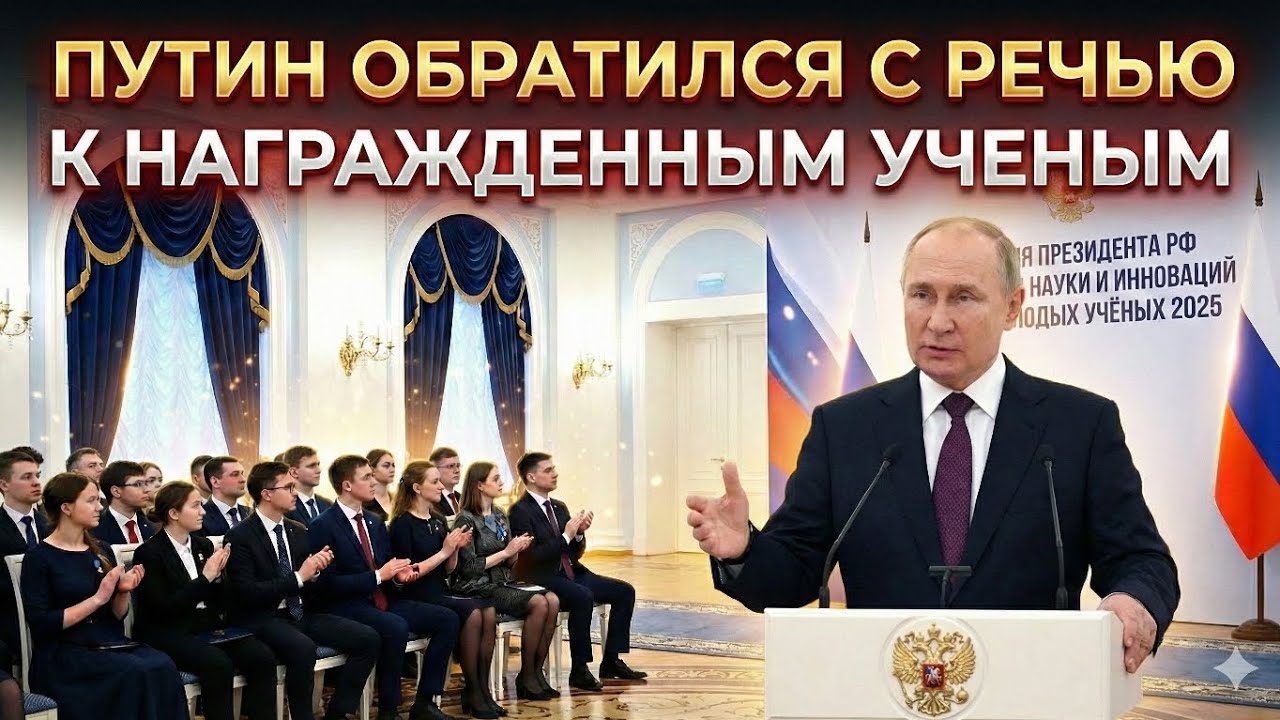 Владимир Путин выступает с речью на церемонии вручения премии Президента в области науки и инноваций