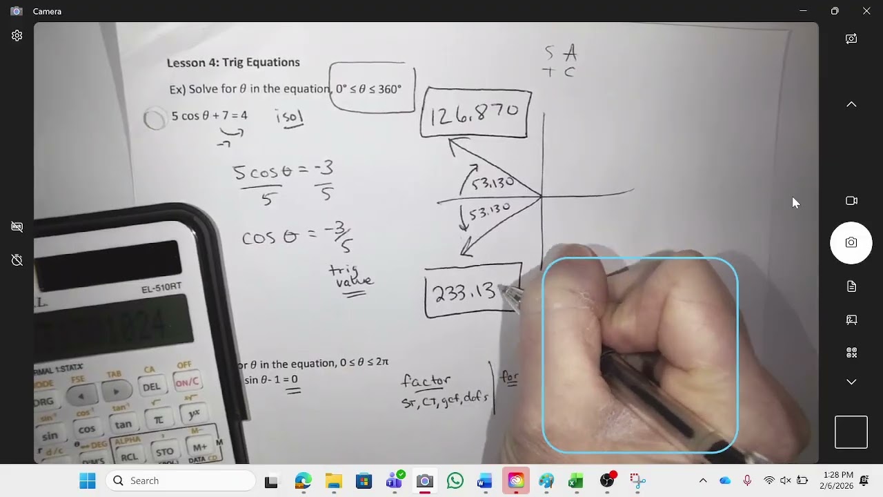 start up to solve a trig equation