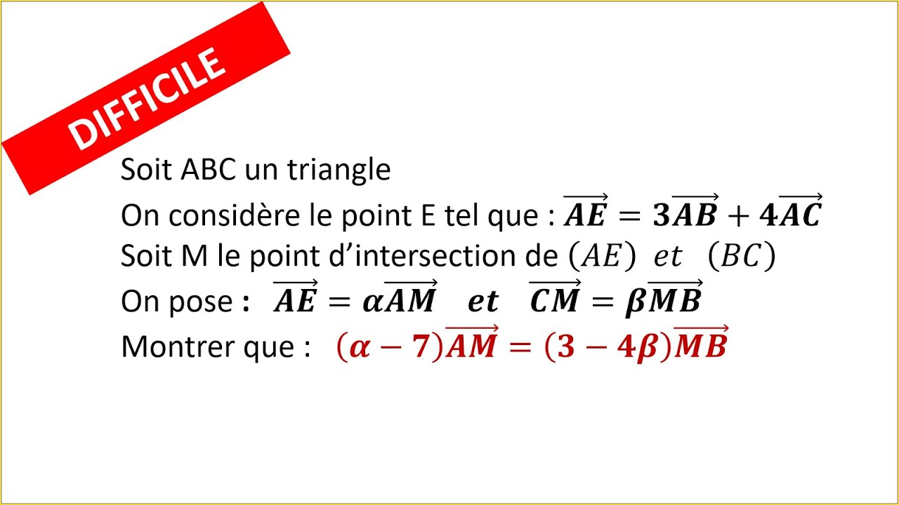 Exercice difficile dans Calcul vectoriel dans le plan - Tronc commun scientifique et technologique
