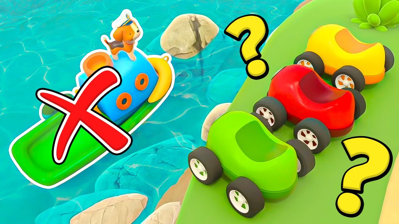 Helper cars build a new vehicle, and an amphibious car rescues a puppy and a boat at sea.