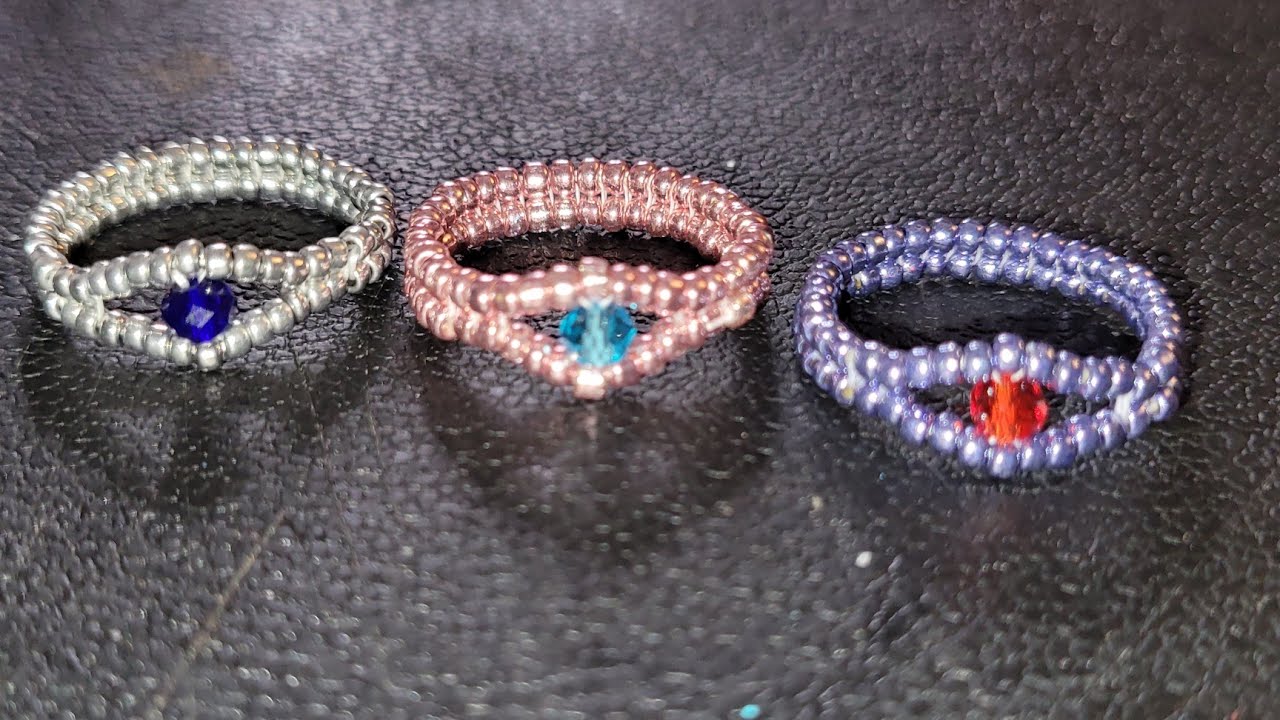 BISUTERIA FACIL PASO A PASO Anillo con mostacillas y cristales facil de hacer