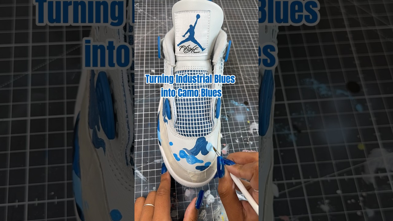 Jordan 4 Camo Blues🩵💙 #jordan4 #customshoes #industrialblue #nike #custom #satisfying