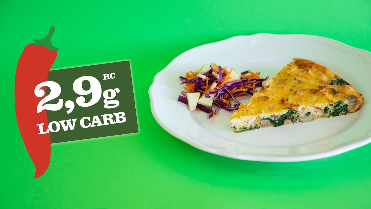 Quiche de Frango Assado com Cogumelos e Espinafres (Low Carb)
