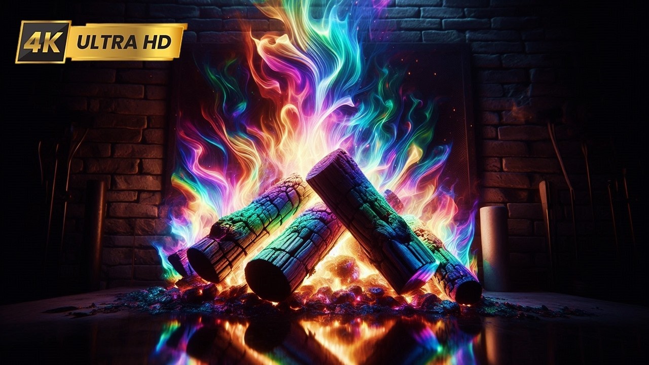 4K RAINBOW Fireplace Flames Ambience (12 HOURS NO MUSIC). Fireplace with Logs Crackling Fire Sounds!