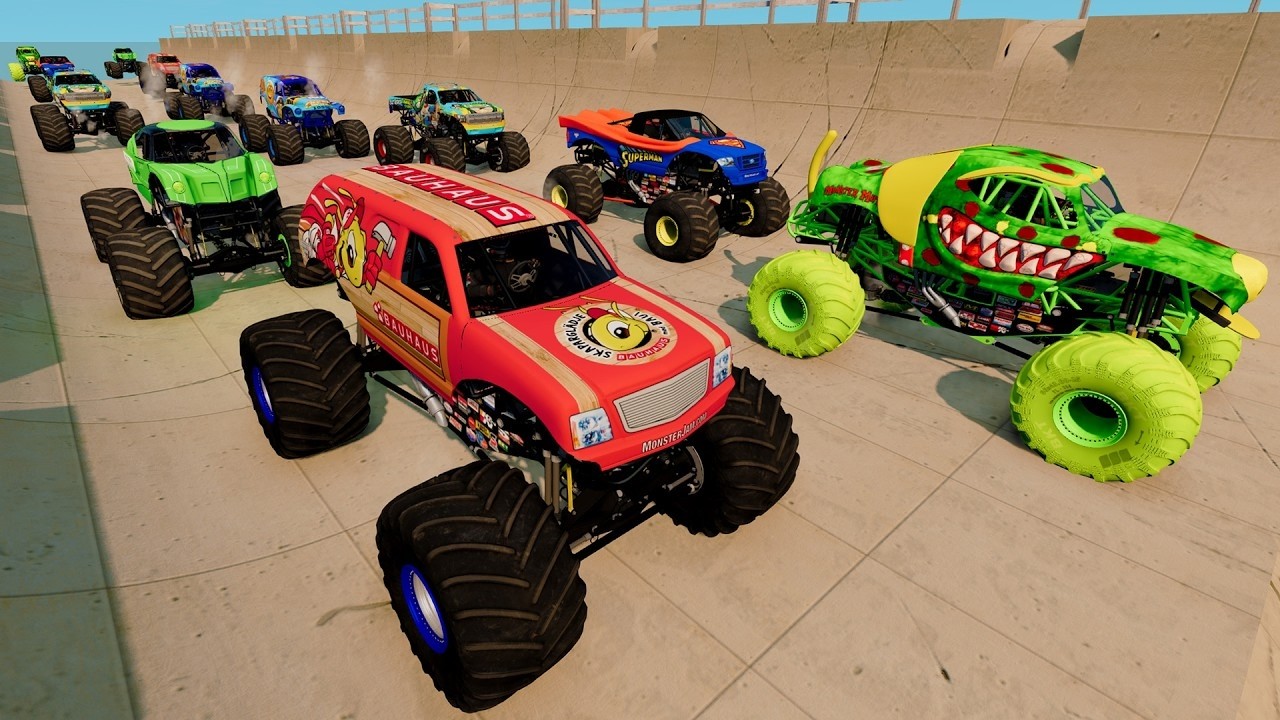 Epic Battle Monster Trucks Freestyle, Big Air & High Speed Jumps BeamNG Random Monster JAM