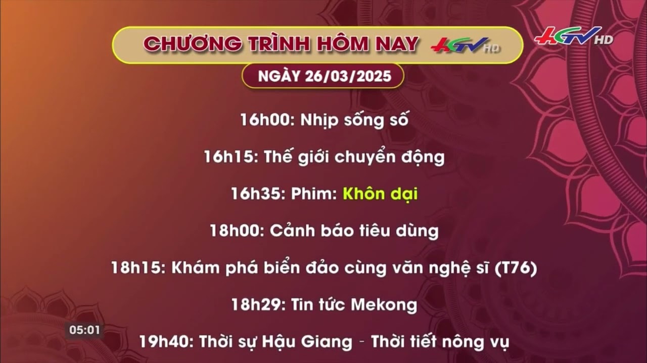 Đài PT-TH Hậu Giang - HGTV - GTCT hôm nay (05h00 - Thứ 4 26.03.2025)
