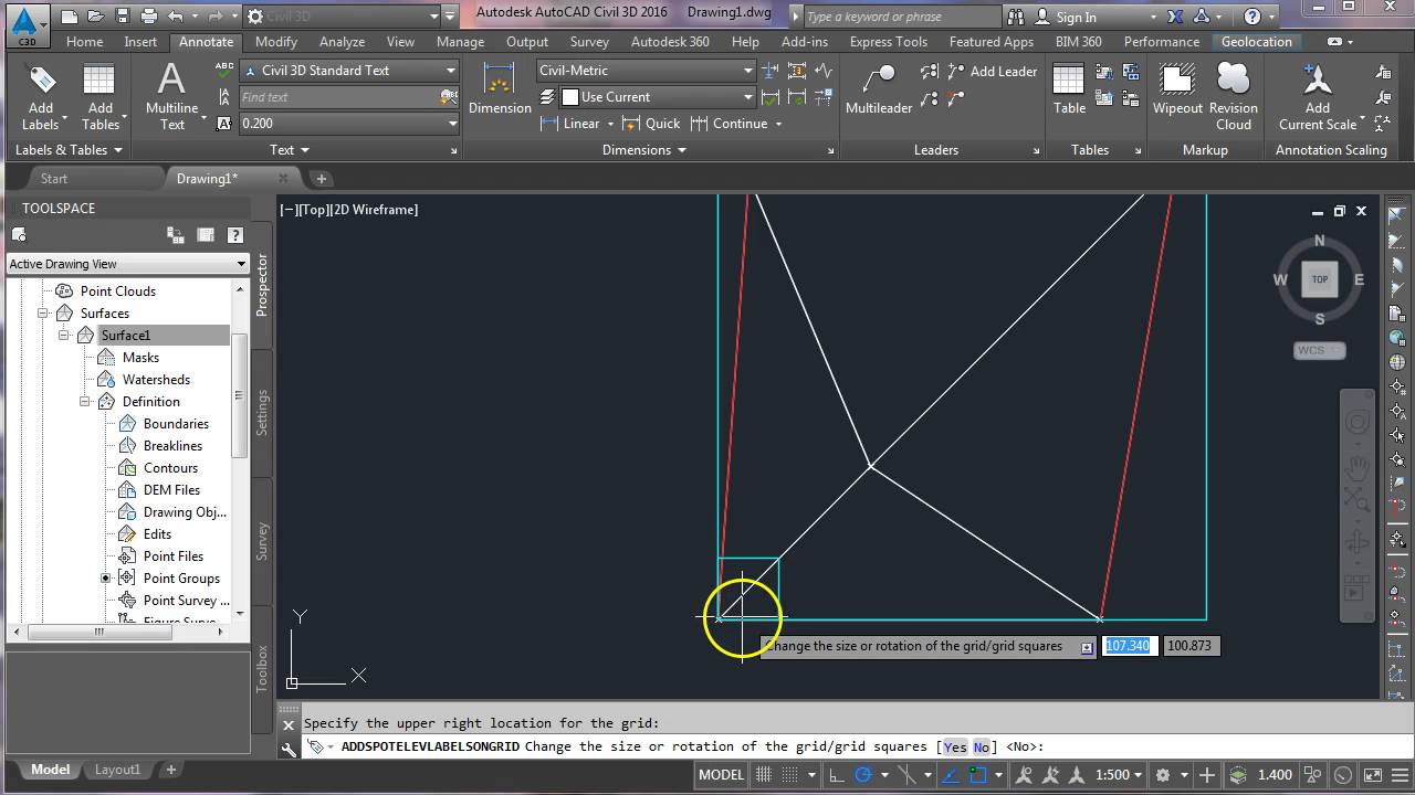 Create grid of levels in Civil3D
