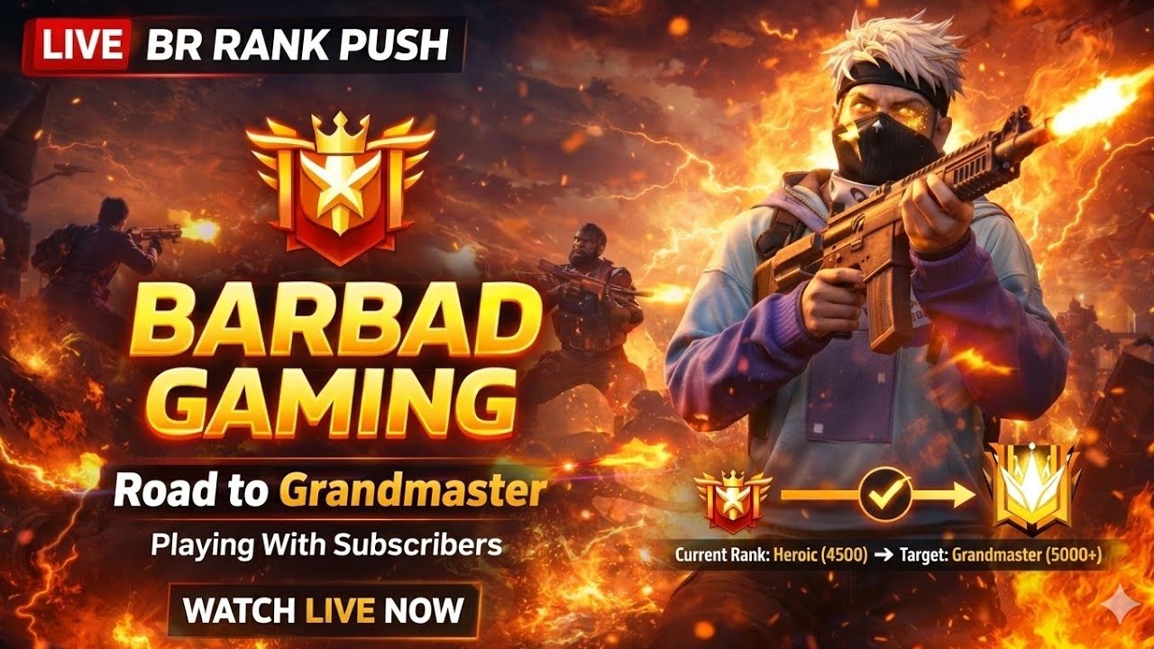 🔥BR RANK PUSH LIVE 🔥 BARBAD GAMING #FreeFireMax #BRRankPush #BarbadGaming #GamingLive #FreeFireIndia