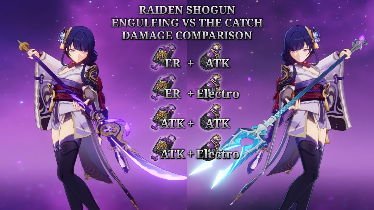 Raiden Engulfing vs The Catch Sand ER,ATK and Goblet ATK,Electro Damage Comparison | Genshin Impact