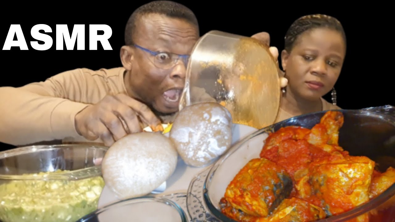 ASMR OKRO SOUP & FUFU POUNDO MUKBANG EATING MESSY  (DUMB NO TALKING MUKBANG)